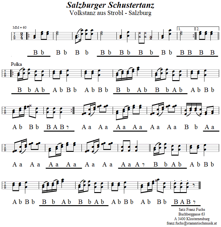 Salzburger Schustertanz in Griffschrift fr Steirische Harmonika.
Bitte klicken, um die Melodie zu hren.