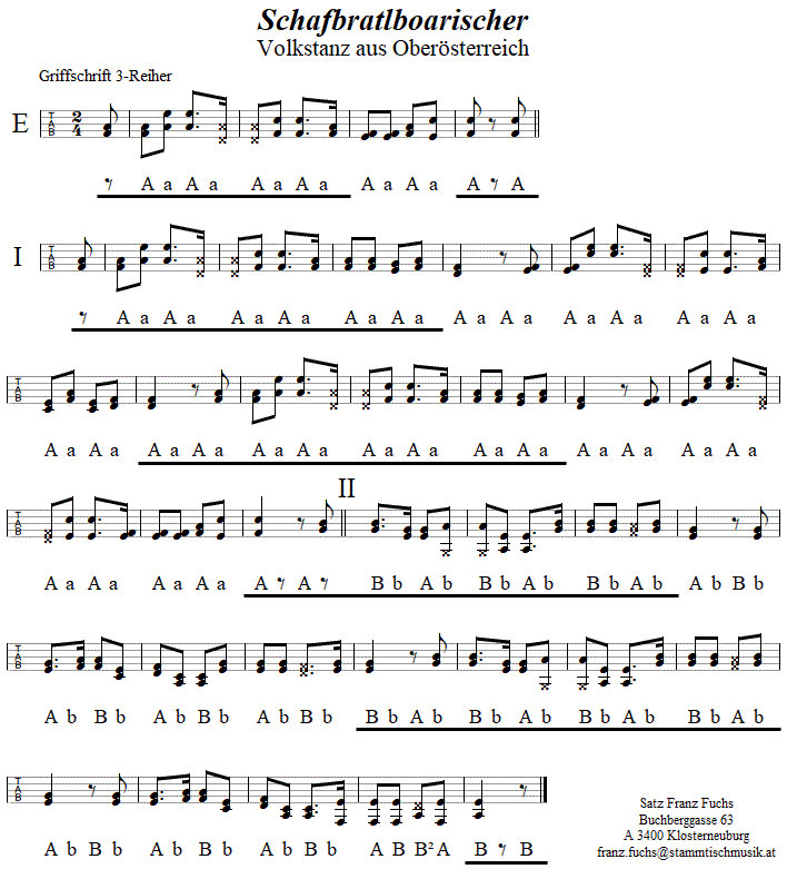 Schafbratlboarischer in Griffschrift fr Steirische Harmonika. 
Bitte klicken, um die Melodie zu hren.
