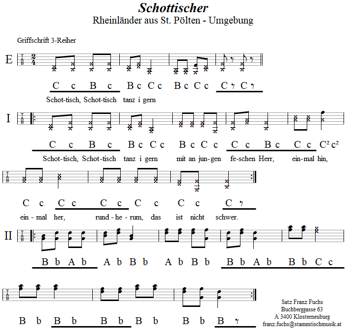 Schottisch aus St. Plten in Griffschrift fr Steirische Harmonika. 
Bitte klicken, um die Melodie zu hren.