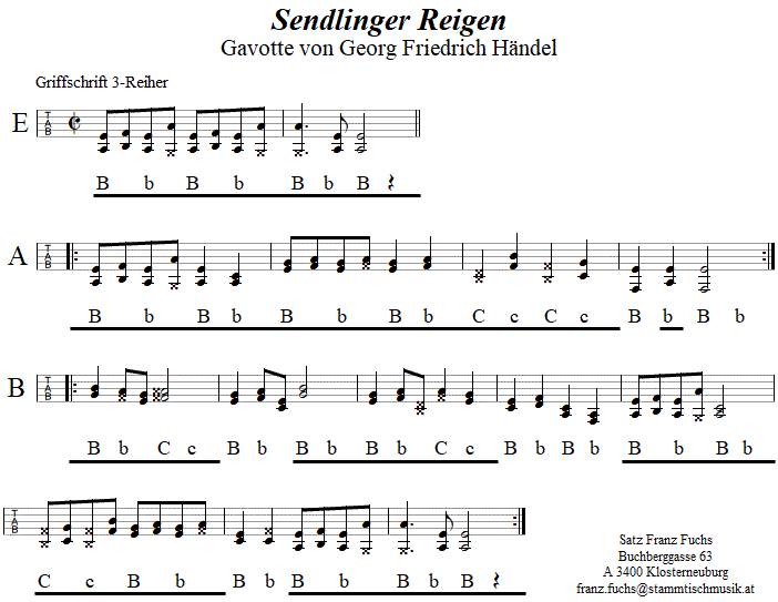 Sendlinger Reigen in Griffschrift fr Steirische Harmonika. 
Bitte klicken, um die Melodie zu hren.