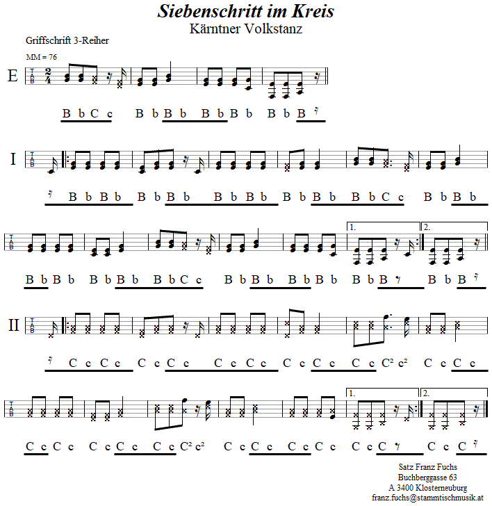 Siebenschritt im Kreis in Griffschrift fr Steirische Harmonika. 
Bitte klicken, um die Melodie zu hren.