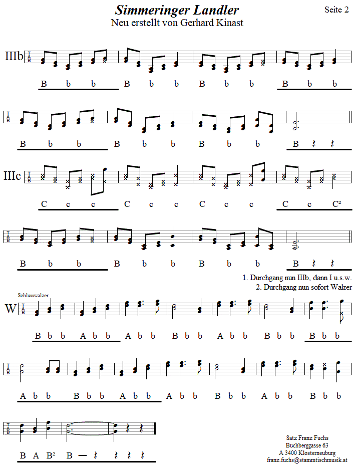 Simmeringer Landler, Seite 2 in Griffschrift fr Steirische Harmonika. 
Bitte klicken, um die Melodie zu hren.