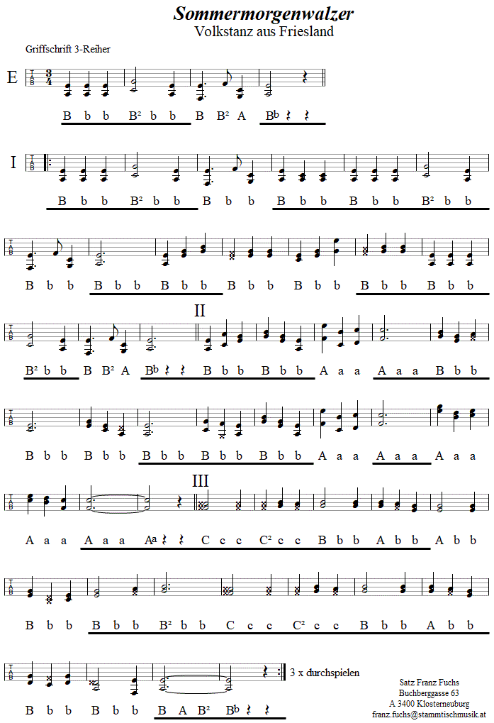 Sommermorgenwalzer in Griffschrift fr Steirische Harmonika. 
Bitte klicken, um die Melodie zu hren.