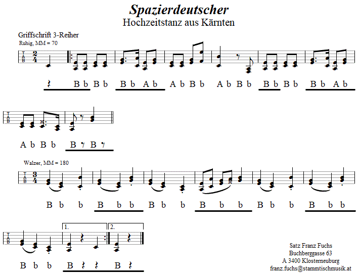 Spazierdeutscher in Griffschrift fr Steirische Harmonika. 
Bitte klicken, um die Melodie zu hren.