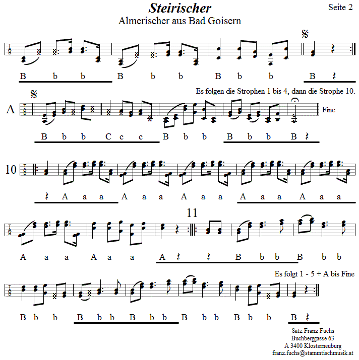 Steirischer (Almerischer) aus Bad Goisern in Griffschrift fr Steirische Harmonika, Seite 2. 
Bitte klicken, um die Melodie zu hren.