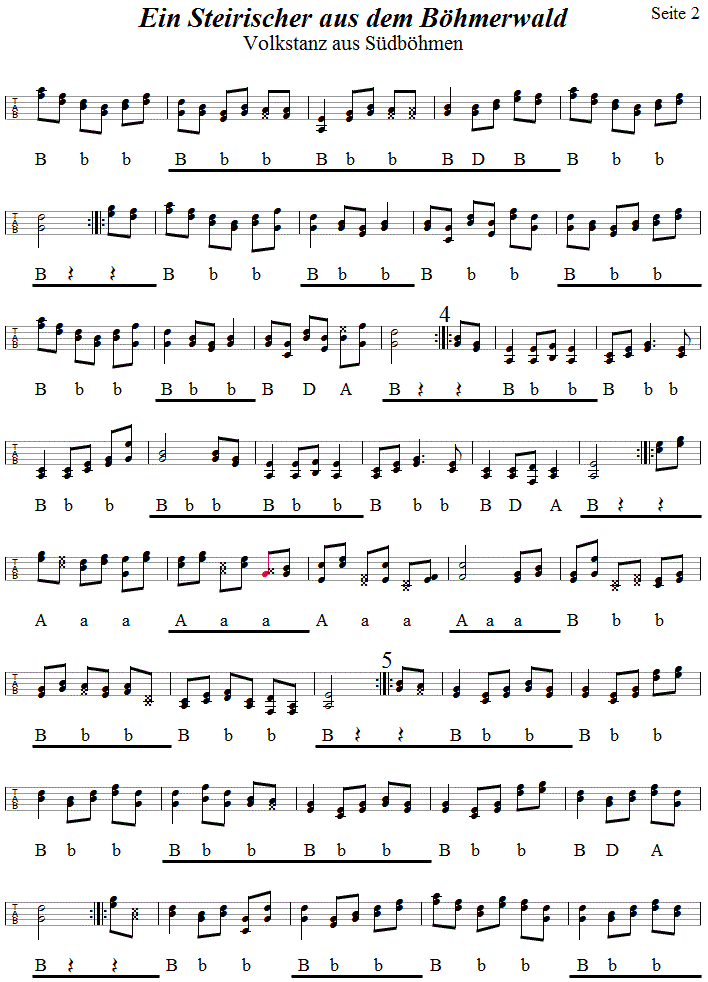 Steirischer aus dem Bhmerwald, Seite 2,  in Griffschrift fr Steirische Harmonika. 
Bitte klicken, um die Melodie zu hren.