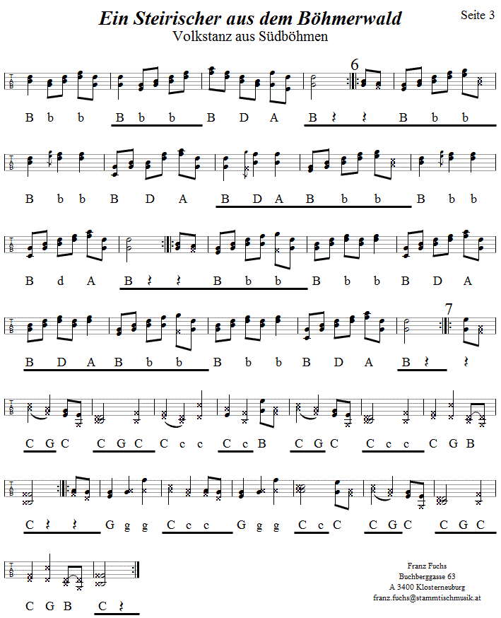 Steirischer aus dem Bhmerwald, Seite 3,  in Griffschrift fr Steirische Harmonika. 
Bitte klicken, um die Melodie zu hren.