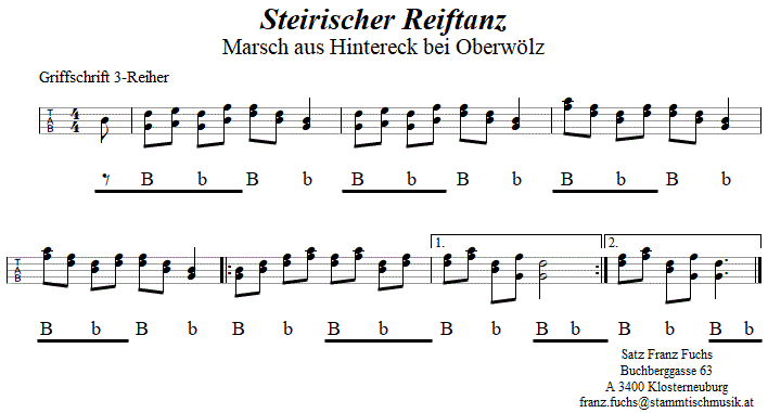 Steirischer Reiftanz in Griffschrift fr Steirische Harmonika.
Bitte klicken, um die Melodie zu hren.