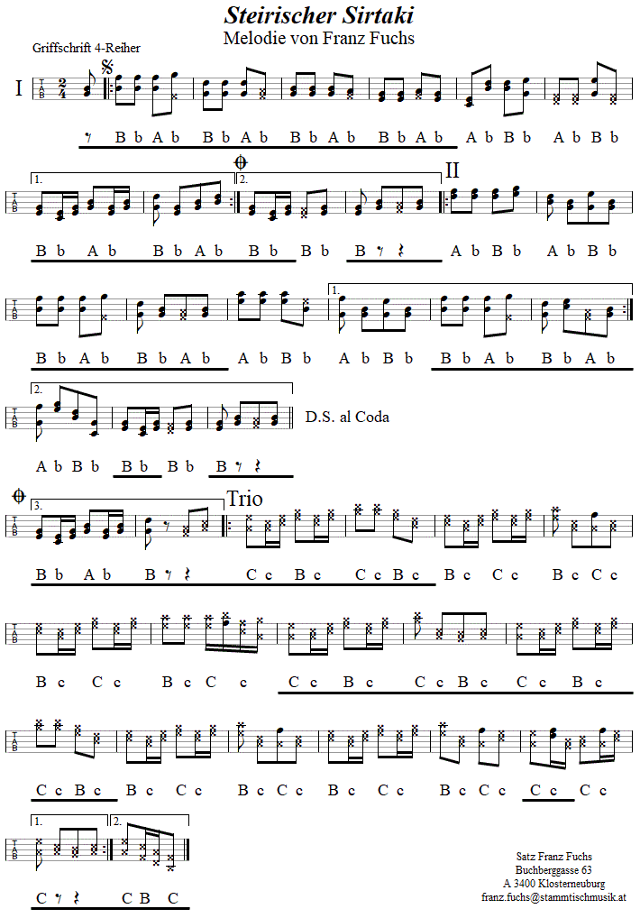 Steirischer Sirtaki in Griffschrift fr Steirische Harmonika. 
Bitte klicken, um die Melodie zu hren.