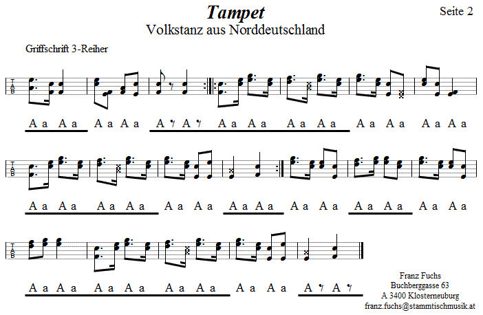 Tampet; Seite 2, in Griffschrift fr steirische Harmonika. 
Bitte klicken, um die Melodie zu hren.