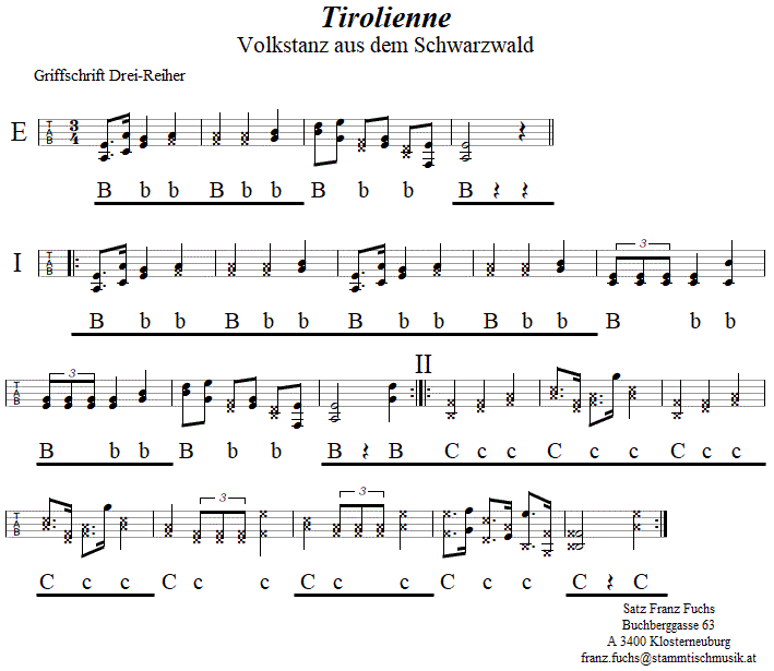 Tirolienne in Griffschrift fr Steirische Harmonika.
Bitte klicken, um die Melodie zu hren.