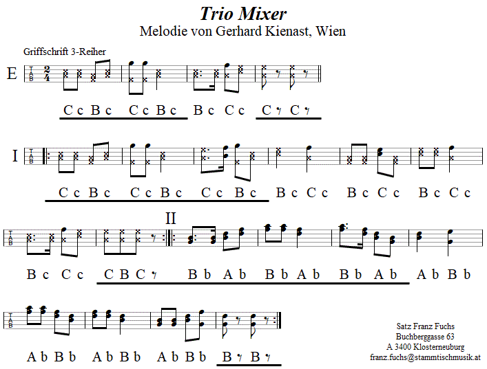 Trio Mixer, in Griffschrift fr Steirische Harmonika.
Bitte klicken, um die Melodie zu hren.