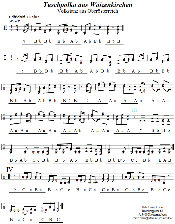 Tuschpolka aus Waizenkirchen in Griffschrift fr Steirische Harmonika. 
Bitte klicken, um die Melodie zu hren.