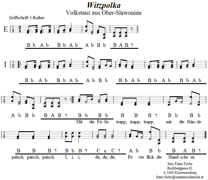 Witzpolka, in Griffschrift fr Steirische Harmonika. 
Bitte klicken, um die Melodie zu hren.