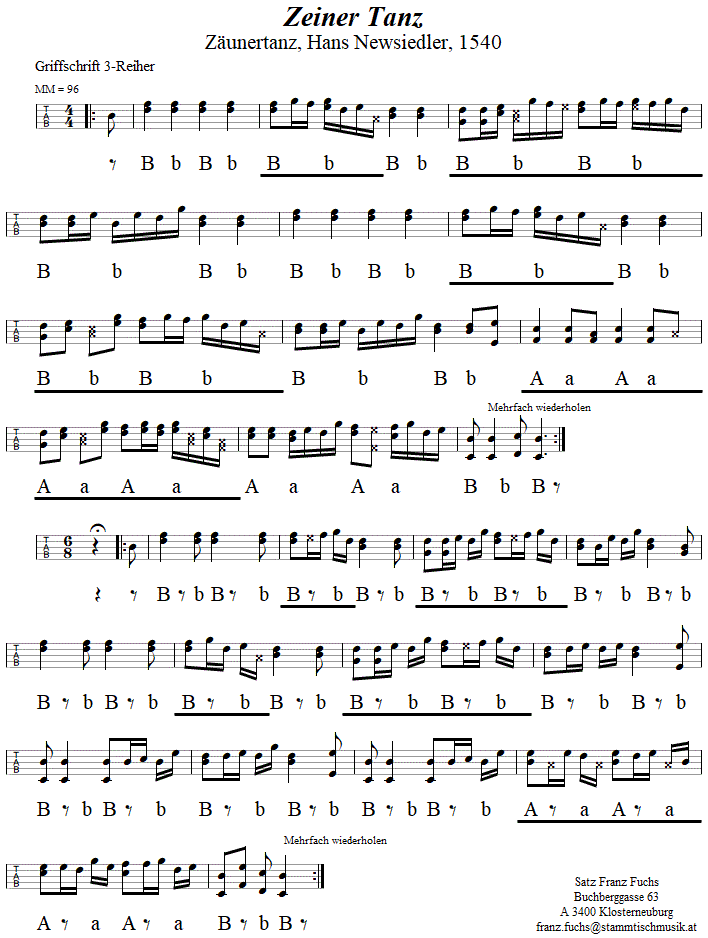 Zeinertanz, in Griffschrift fr Steirische Harmonika. 
Bitte klicken, um die Melodie zu hren.