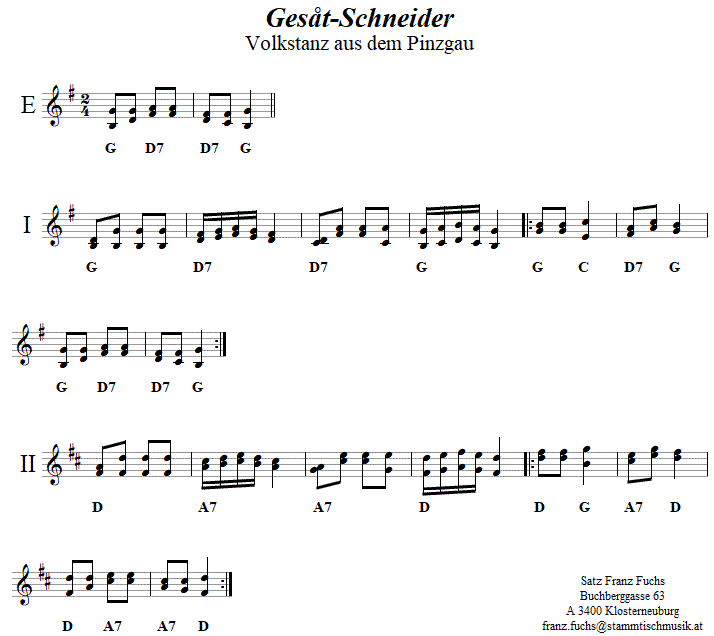 Gest-Schneider in zweistimmigen Noten.
Bitte klicken, um die Melodie zu hren.