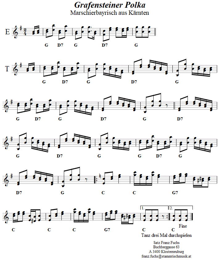 Grafensteiner Polka in zweistimmigen Noten. 
Bitte klicken, um die Melodie zu hren.