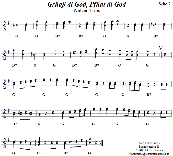 Gra di God Pfat di God, Seite 2, in zweistimmigen Noten. 
Bitte klicken, um die Melodie zu hren.