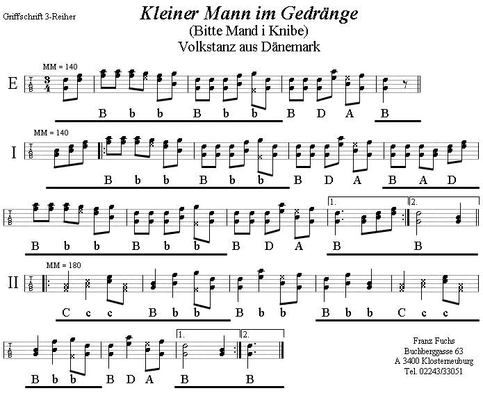 "Kleiner Mann im Gedr�nge" in Griffschrift f�r Steirische Harmonika. 
Bitte klicken, um die Melodie zu h�ren.