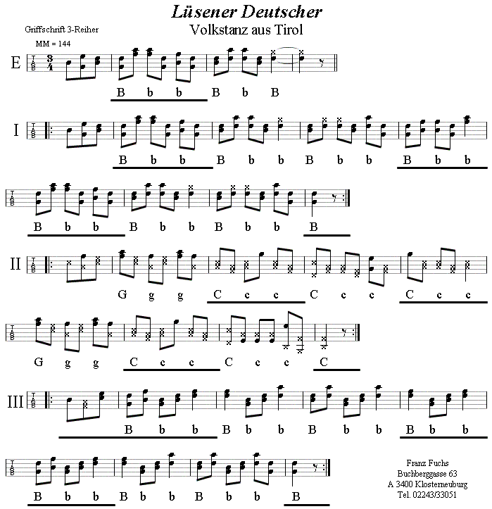 L�sener Deutscher in Griffschrift f�r Steirische Harmonika. 
Bitte klicken, um die Melodie zu h�ren.