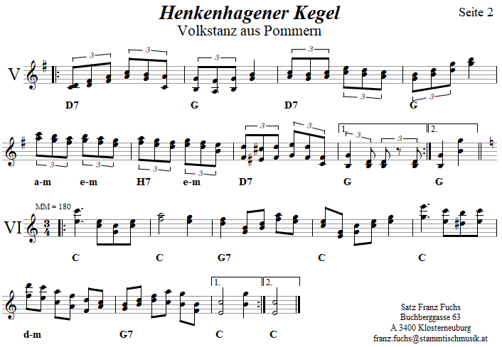 Henkenhagener Kegel in zweistimmigen Noten, Seite 2. 
Bitte klicken, um die Melodie zu hren.