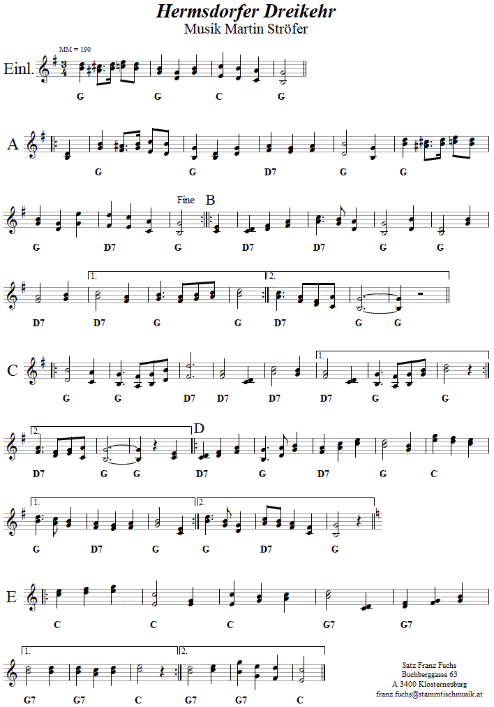 Hermsdorfer Dreikehr, in zweistimmigen Noten. 
Bitte klicken, um die Melodie zu hren.