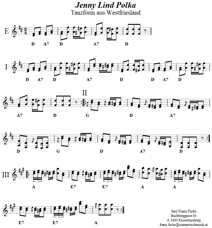 Jenny Lind Polka in zweistimmigen Noten. 
Bitte klicken, um die Melodie zu hren.