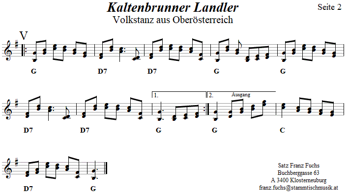 Kaltenbrunner Landler in zweistimmigen Noten, Seite 2. 
Bitte klicken, um die Melodie zu hren.