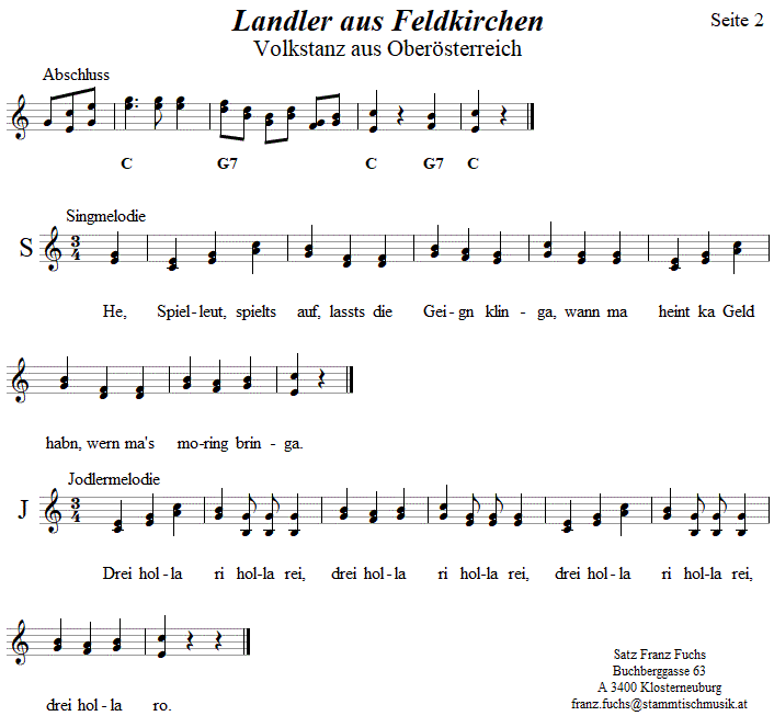 Landler aus Feldkirchen, Seite 2, in zweistimmigen Noten. 
Bitte klicken, um die Melodie zu hren.