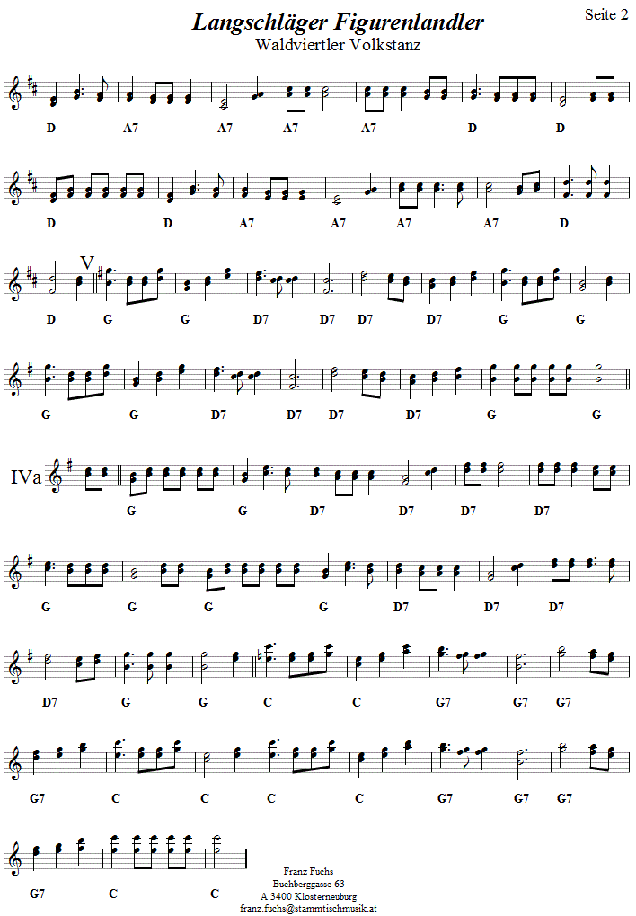 Langschlger Figurenlandler Seite 2 in zweistimmigen Noten. 
Bitte klicken, um die Melodie zu hren.