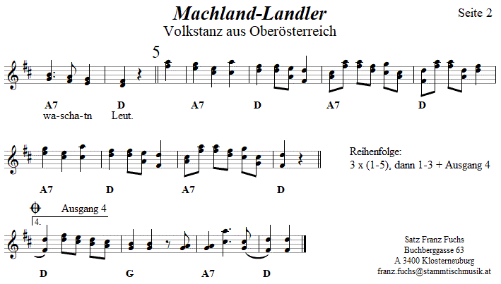 Machland-Landler, Seite 2, in zweistimmigen Noten. 
Bitte klicken, um die Melodie zu hren.