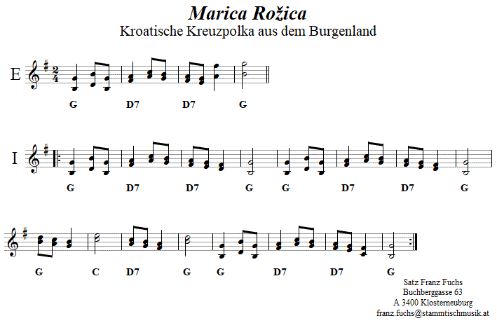 Marica Roica in zweistimmigen Noten. 
Bitte klicken, um die Melodie zu hren.