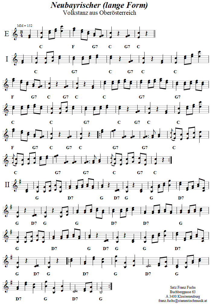 Neubayrisch, lange Form, in zweistimmigen Noten.
Bitte klicken, um die Melodie zu hren.