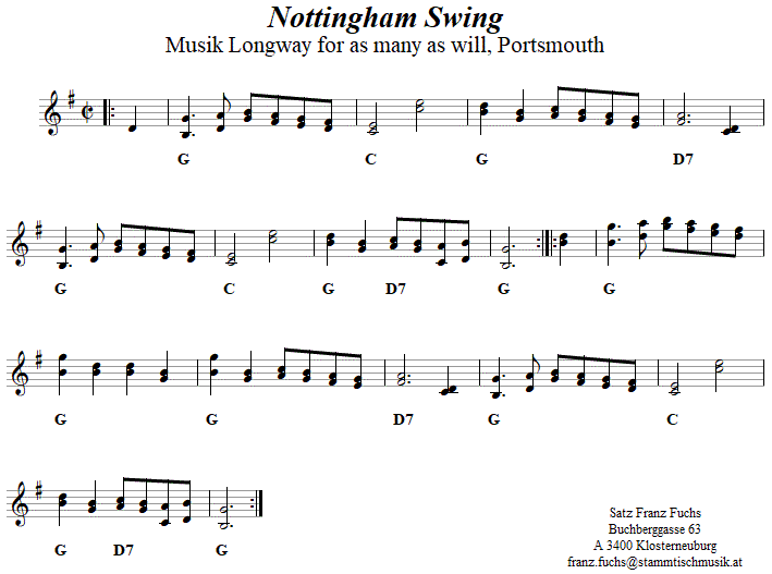 Nottingham Swing in zweistimmigen Noten.
 Bitte klicken, um die Melodie zu hren.