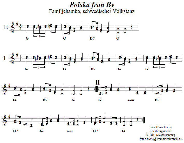 Familjehambo (Polska frn By) in zweistimmigen Noten. 
Bitte klicken, um die Melodie zu hren.