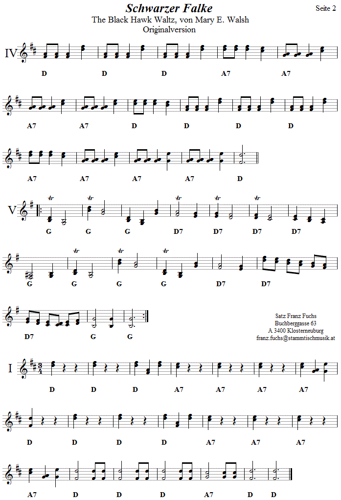 Schwarzer Falke, Originalversion in zweistimmigen Noten, Seite 2.
Bitte klicken, um die Melodie zu hren.