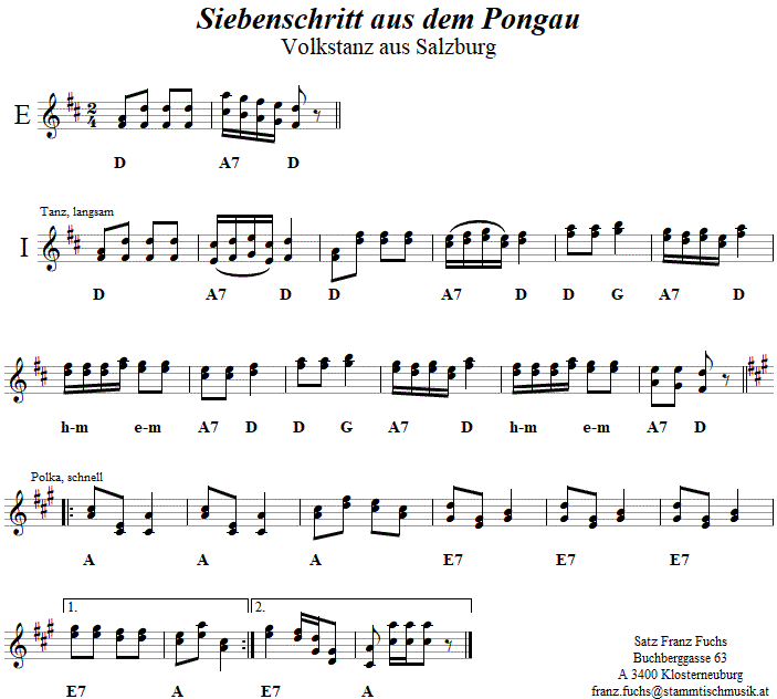 Siebenschritt aus dem Pongau in zweistimmigen Noten. 
Bitte klicken, um die Melodie zu hren.