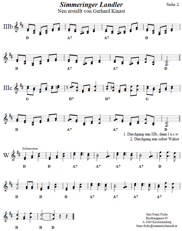 Simmeringer Landler, Seite 2 in zweistimmigen Noten. 
Bitte klicken, um die Melodie zu hren.