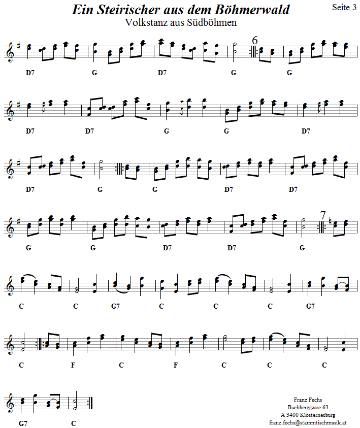 Steirischer aus dem Bhmerwald, Seite 3,  in zweistimmigen Noten. 
Bitte klicken, um die Melodie zu hren.