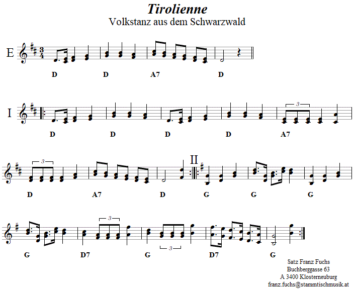 Tirolienne in zweistimmigen Noten.
Bitte klicken, um die Melodie zu hren.