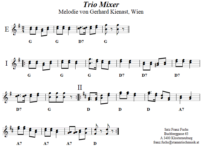 Trio Mixer, in zweistimmigen Noten.
Bitte klicken, um die Melodie zu hren.