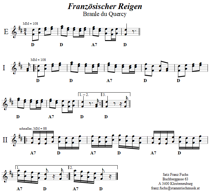 Franzsischer Reigen inzweistimmigen Noten. 
Bitte klicken, um die Melodie zu hren.