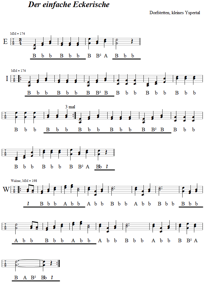 Der einfache Eckerische in Griffschrift fr Steirische Harmonika. 
Bitte klicken, um die Melodie zu hren.
