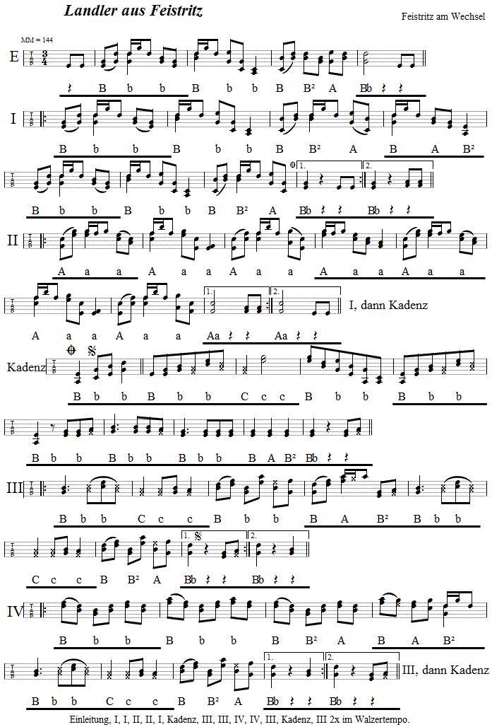 Feistritzer Landler in Griffschrift fr steirische Harmonika. 
Bitte klicken, um die Melodie zu hren.