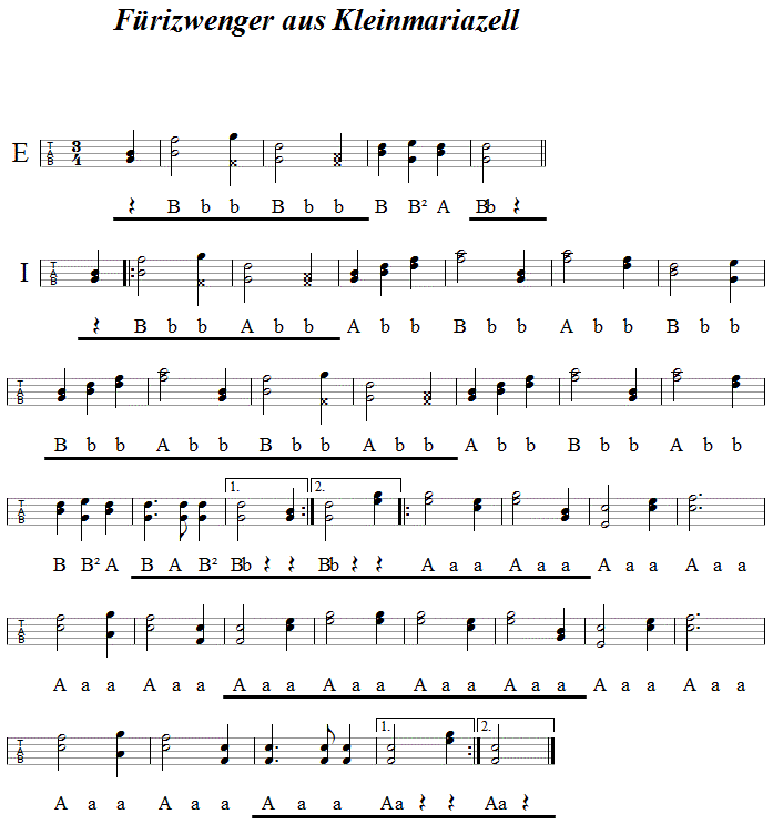 Frizwenger aus Kleinmariazell in Griffschrift Fr Steirische Harmonika. 
Bitte klicken, um die Melodie zu hren.