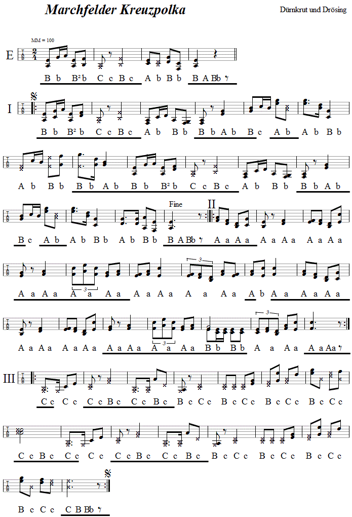 Marchfelder Kreuzpolka in Griffschrift fr steirische Harmonika.
Bitte klicken, um die Melodie zu hren.