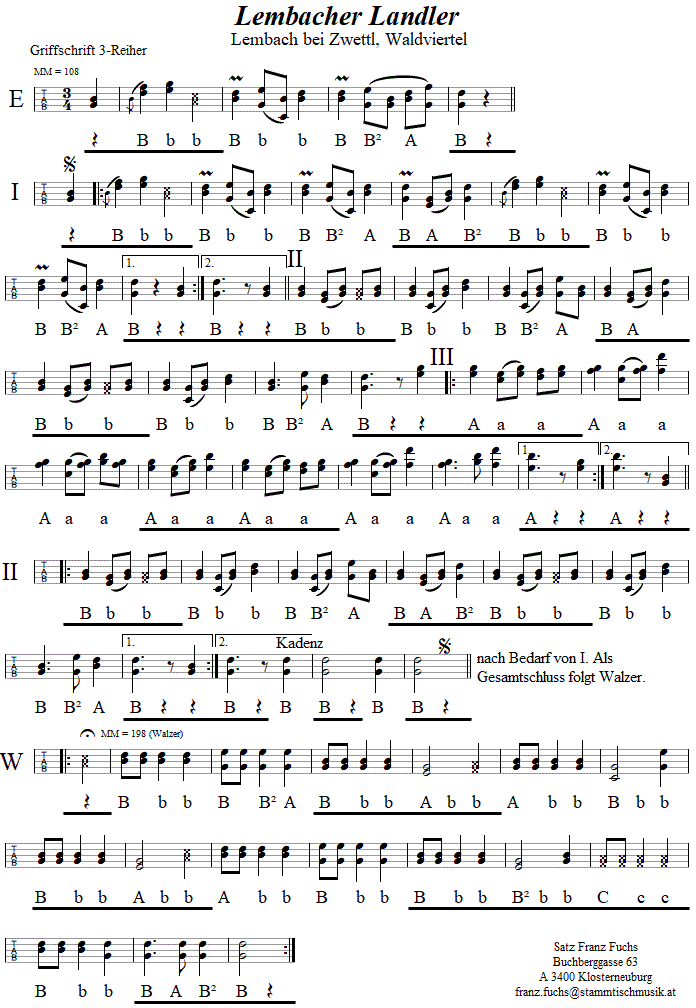 Lembacher Landler in Griffschrift fr Steirische Harmonika. 
Bitte klicken, um die Melodie zu hren.