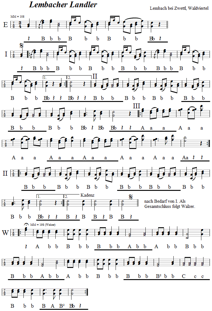Lembacher Landler in Griffschrift f�r steirische Harmonika. 
Bitte klicken, um die Melodie zu h�ren.