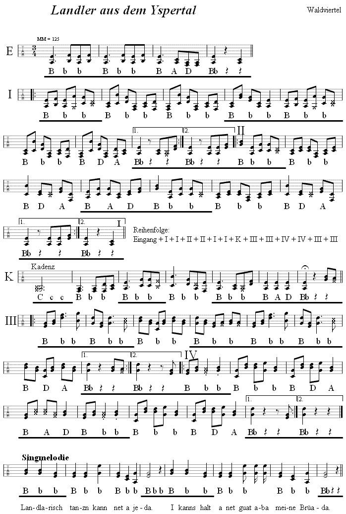Landler aus dem Yspertal in Griffschrift fr Steirische Harmonika. 
Bitte klicken, um die Melodie zu hren.