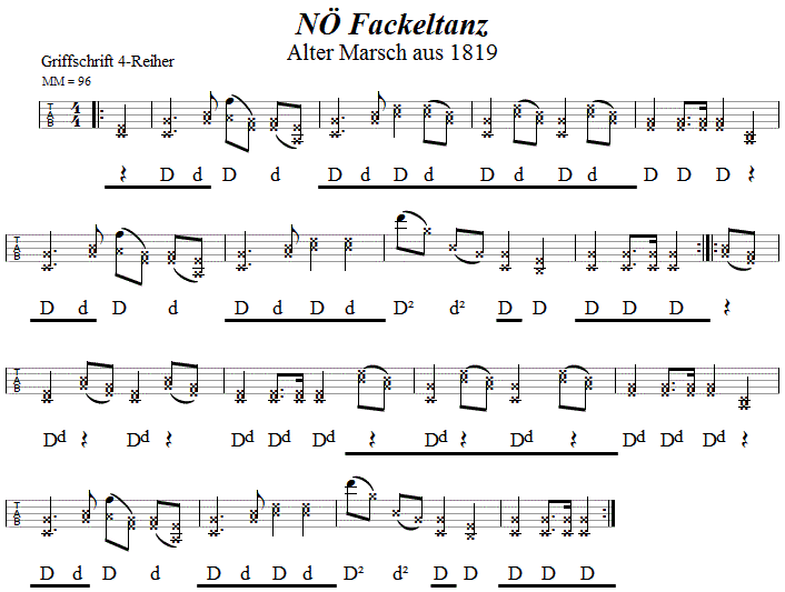 N Fackeltanz in Griffschrift fr Steirische Harmonika. 
Bitte klicken, um die Melodie zu hren.
